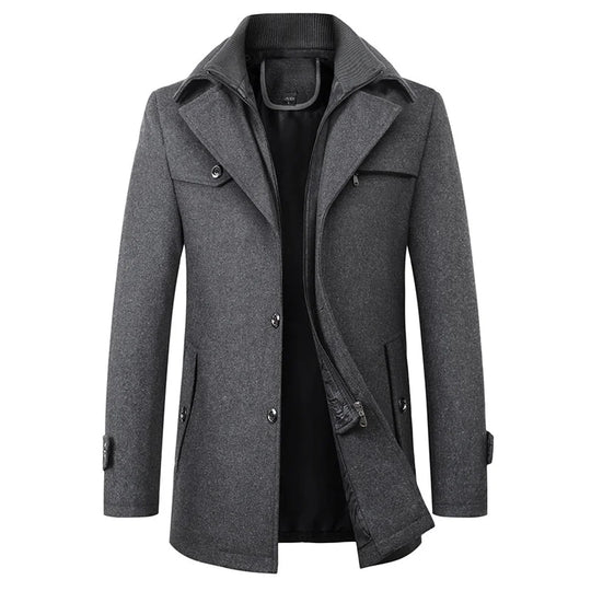 Classic Trench Coat with Zipper for Men