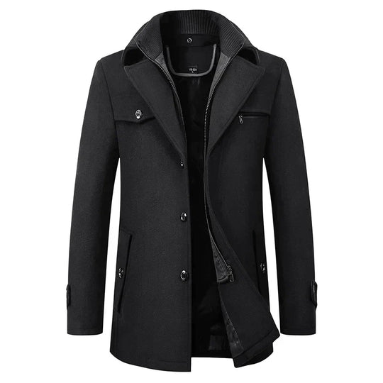 Classic Trench Coat with Zipper for Men