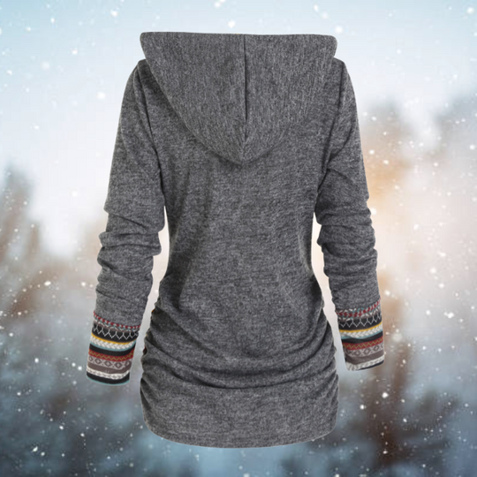 Boho Pullover with Hood and Buttons for Women