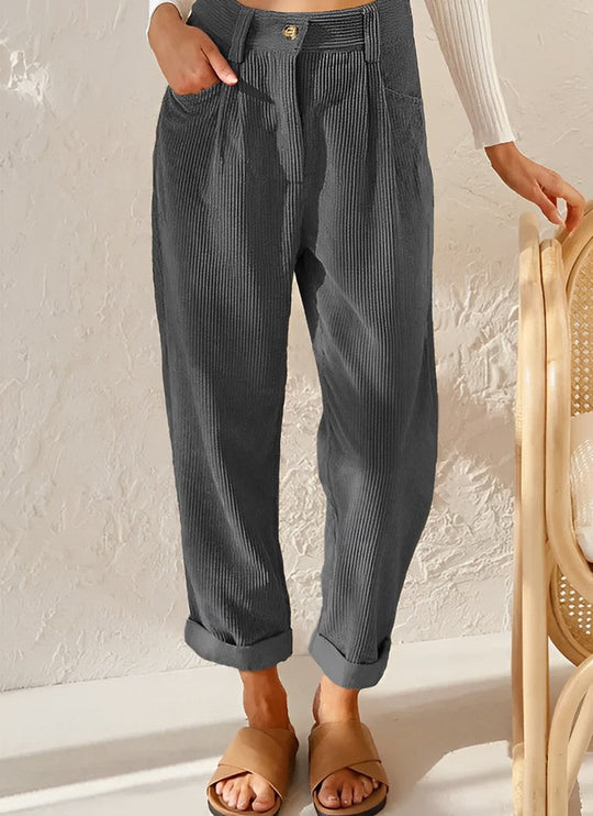 Stylish High Waist Corduroy Pants for Women