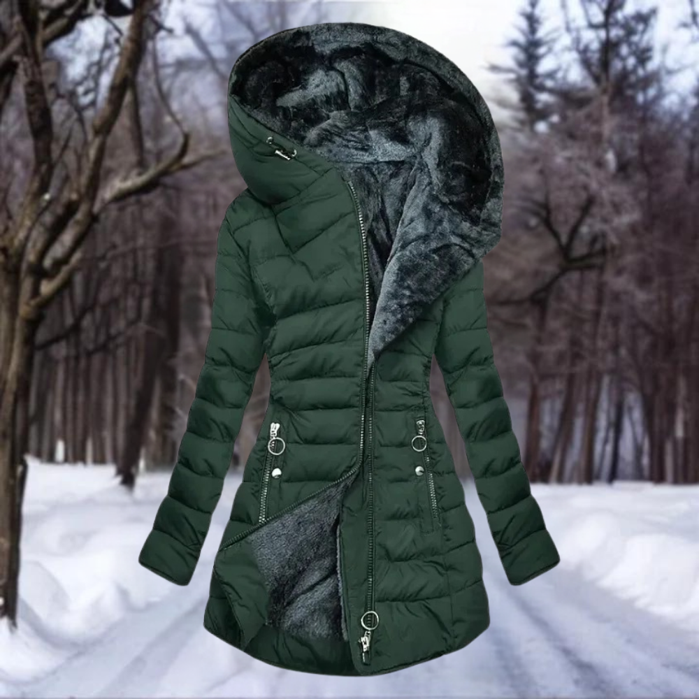 Elegant Plush Coat with Hood for Women