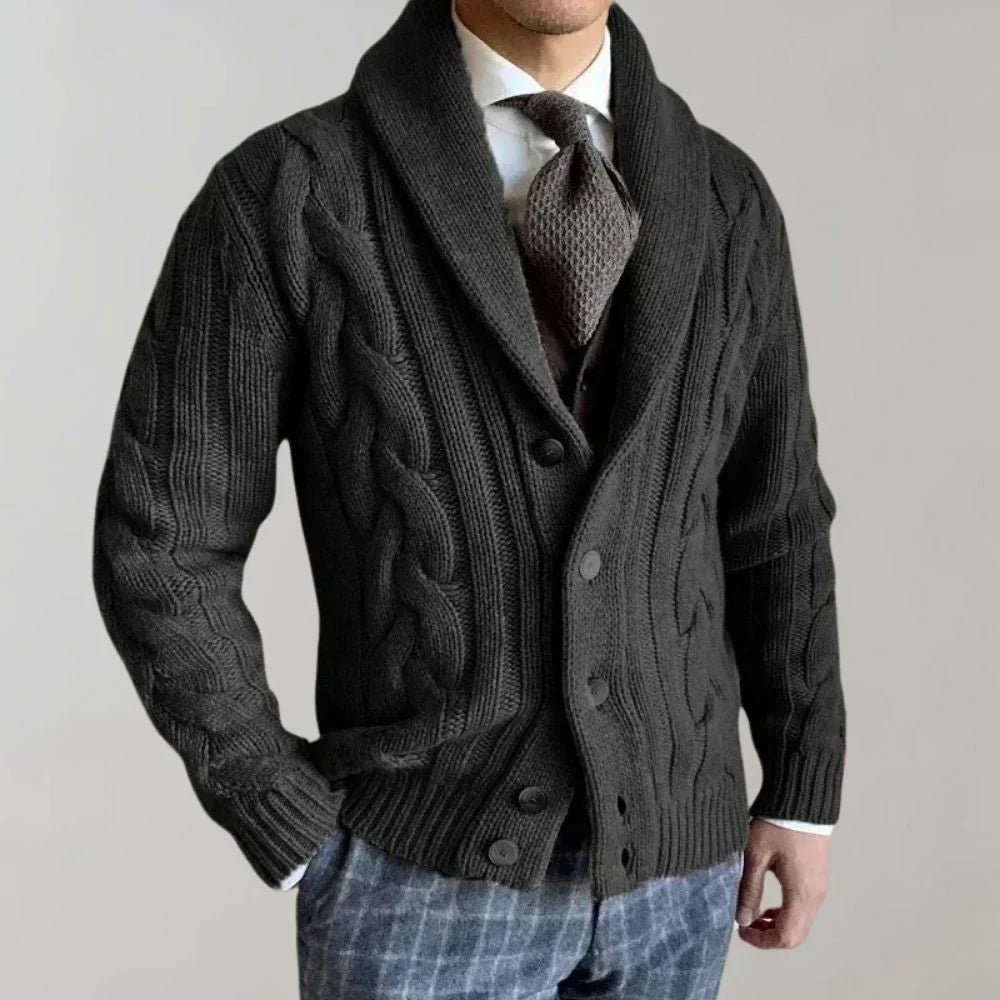 Cable-Knit Cardigan with Shawl Collar for Men