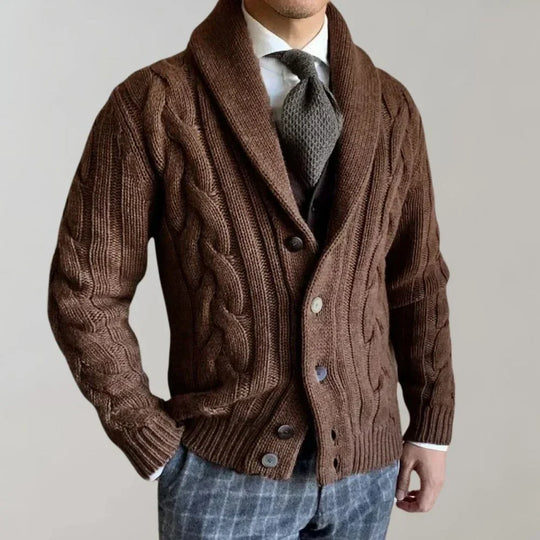 Cable-Knit Cardigan with Shawl Collar for Men