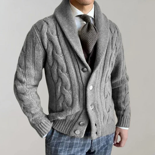 Cable-Knit Cardigan with Shawl Collar for Men