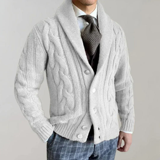 Cable-Knit Cardigan with Shawl Collar for Men