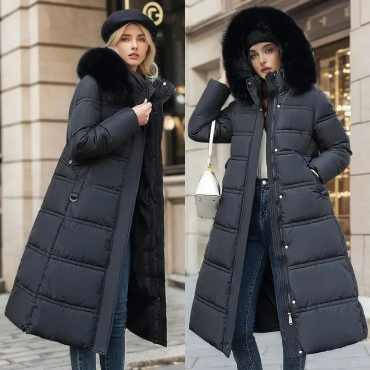 Slim Fit Long Parka Coat with Hood for Women