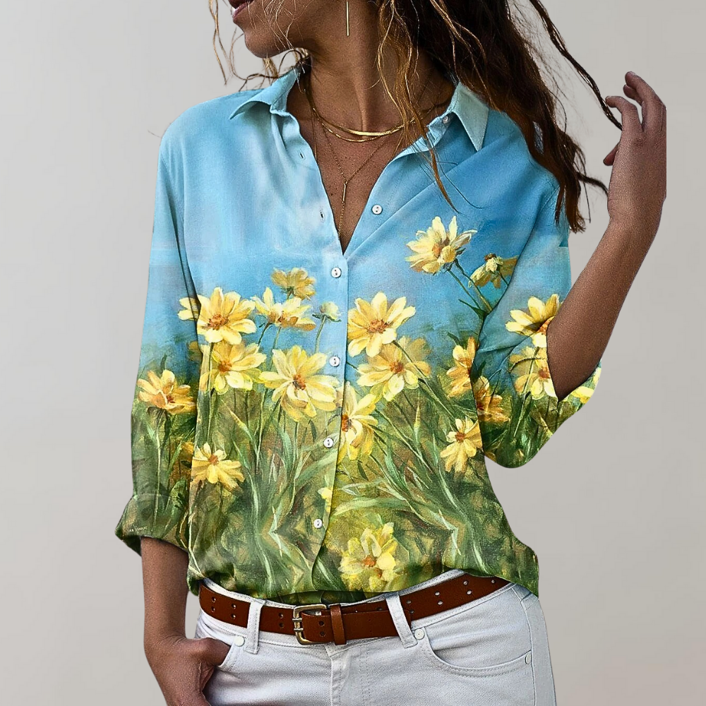 Stylish Floral Long-Sleeve Blouse for Women