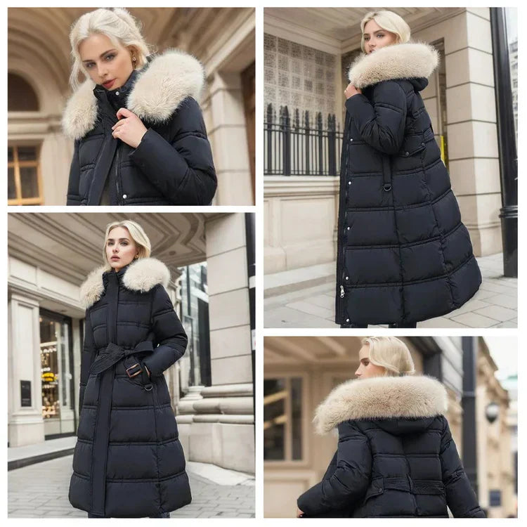 Slim Fit Long Parka Coat with Hood for Women