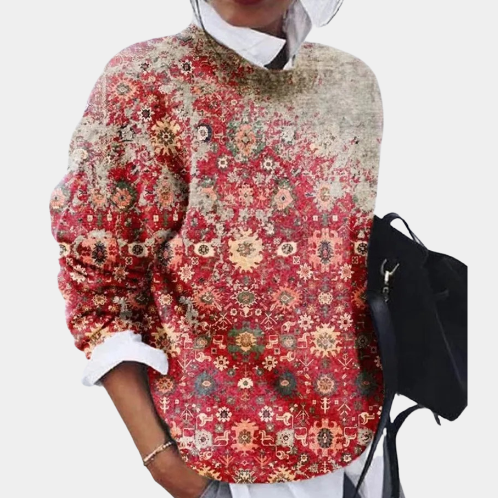 Elegant Floral Round Neckline Sweater for Women