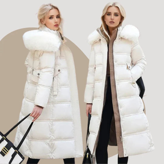 Slim Fit Long Parka Coat with Hood for Women