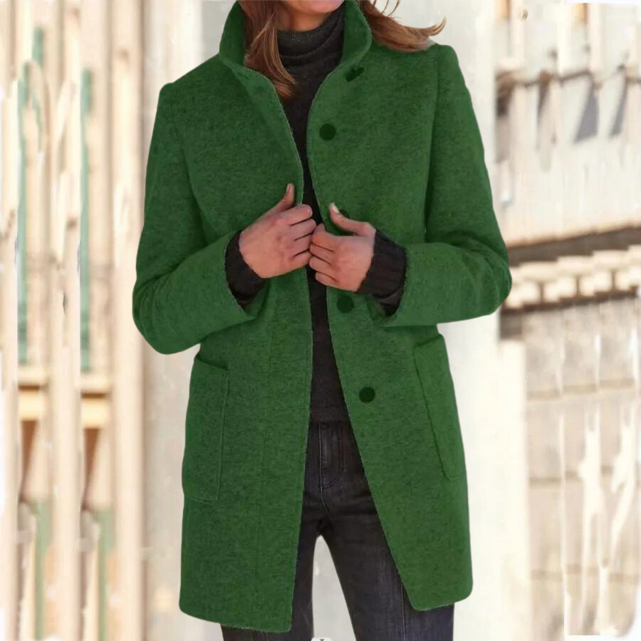 Chic Stand Collar Coat for with Pocket Women