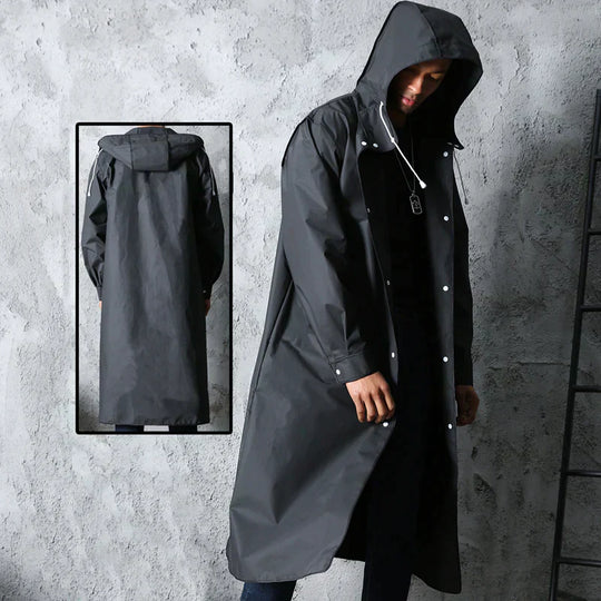 Waterproof Long Raincoat with Hood for Men