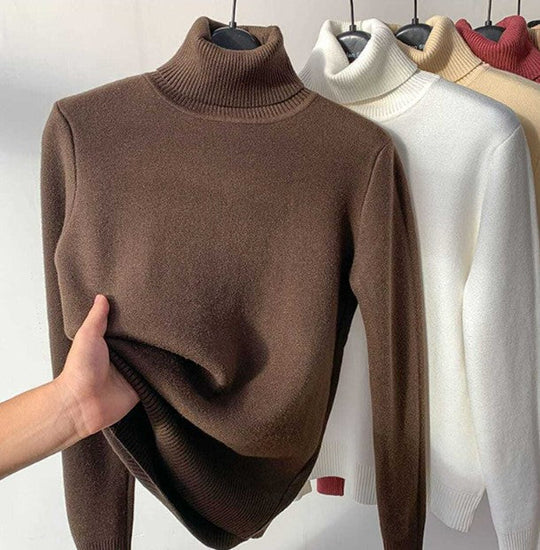 Fleece-Lined Turtleneck Knit Sweater for Women