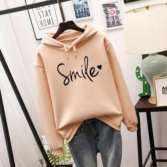 Cozy Hooded Jumper with Smile print for Women