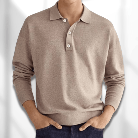 Classic Knit Polo Shirt with Button for Men