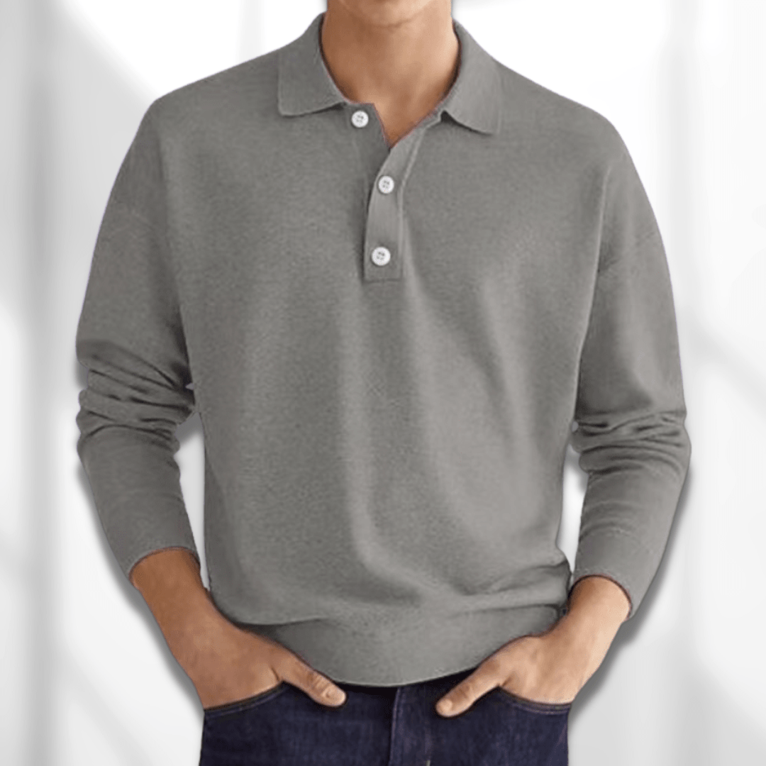 Classic Knit Polo Shirt with Button for Men