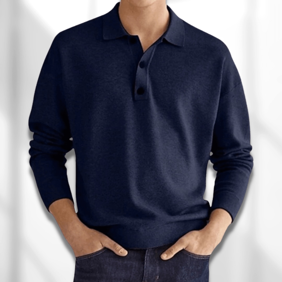 Classic Knit Polo Shirt with Button for Men