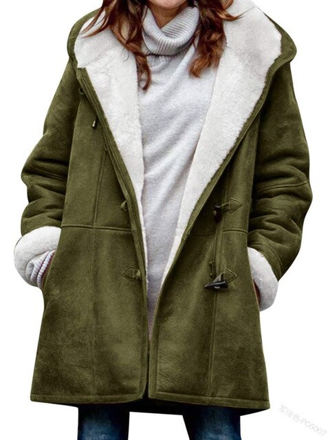 Casual Fleece Hooded Winter Jacket with Pockets for Women