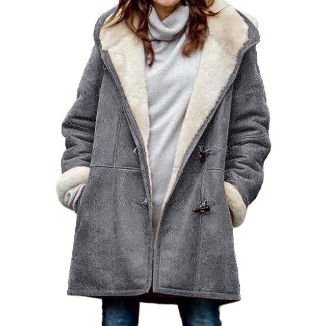 Casual Fleece Hooded Winter Jacket with Pockets for Women