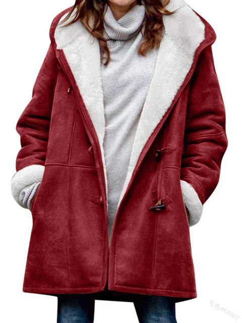 Casual Fleece Hooded Winter Jacket with Pockets for Women