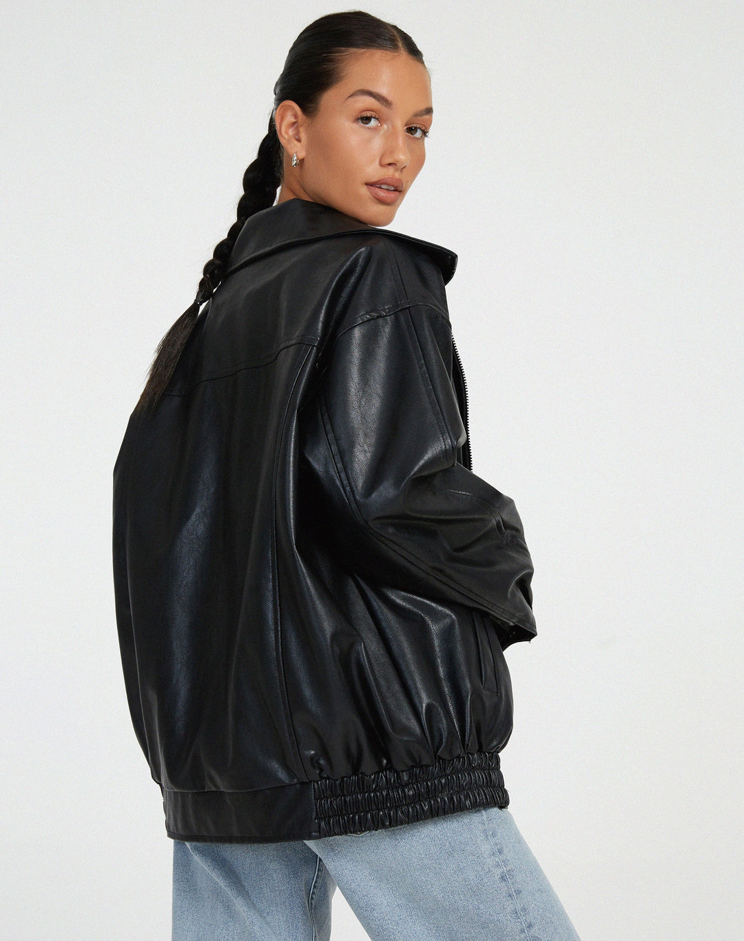 Stylish Loose Fit Leather Jacket for Women