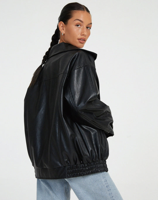 Stylish Loose Fit Leather Jacket for Women