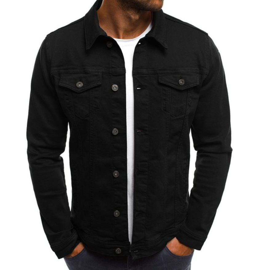 Slim Fit Buttoned Denim Jacket for Men