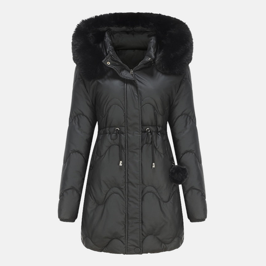 Windproof Fur-Lined Coat with Hood for Women