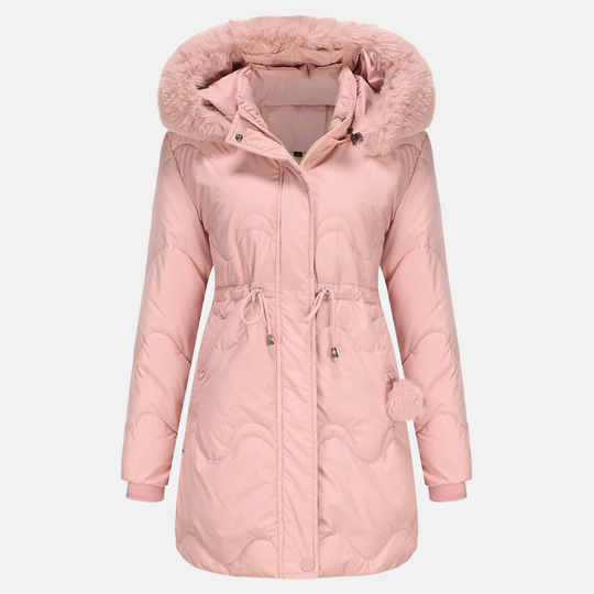 Windproof Fur-Lined Coat with Hood for Women