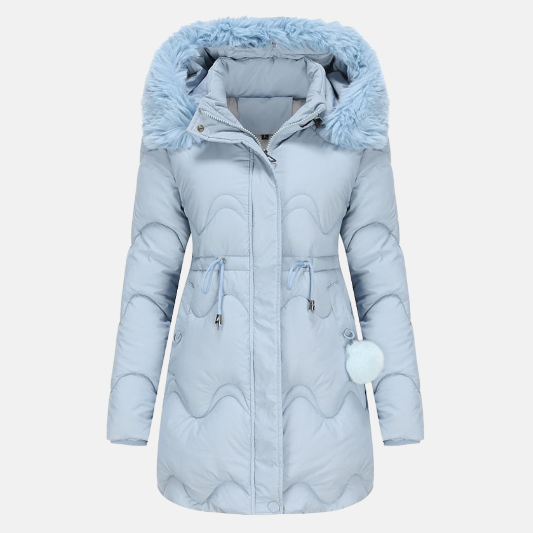 Windproof Fur-Lined Coat with Hood for Women