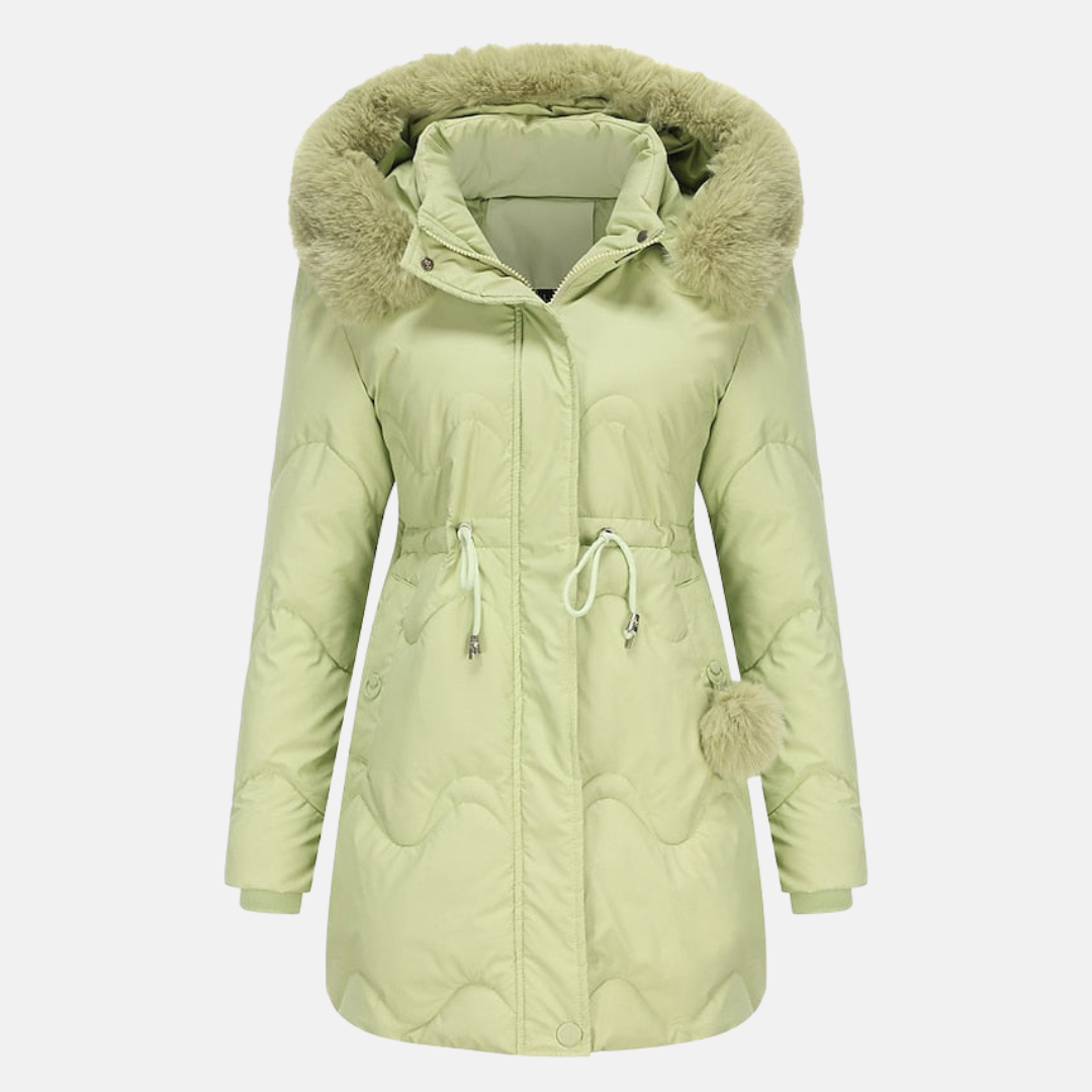 Windproof Fur-Lined Coat with Hood for Women