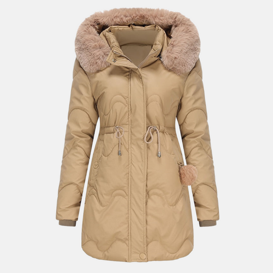 Windproof Fur-Lined Coat with Hood for Women