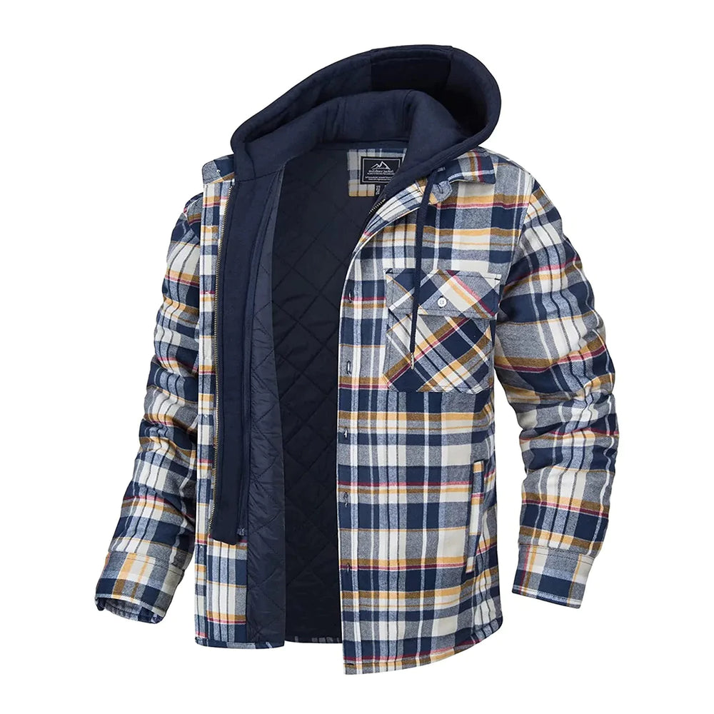 Quilted Hooded Plaid Jacket for Men