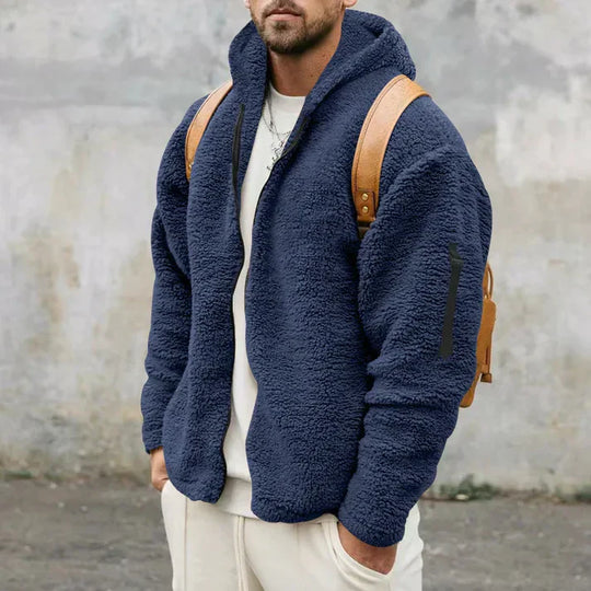 Soft Zip-up Plush Hooded Cardigan for Men