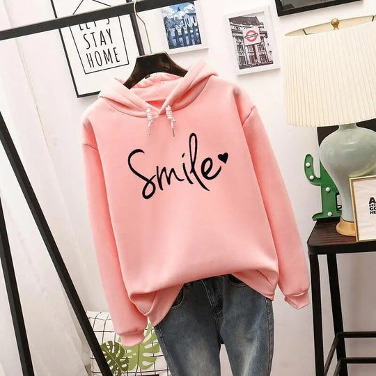 Cozy Hooded Jumper with Smile print for Women