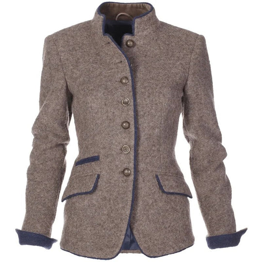 Retro Stand Collar Buttoned Jacket with Pockets for Women