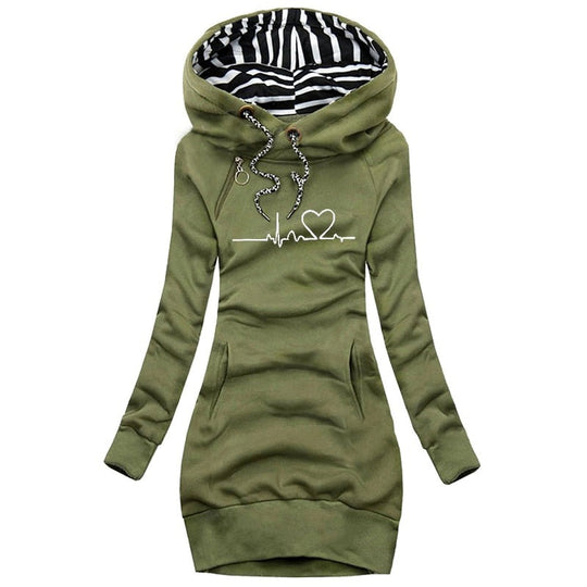 Stylish Heart Printed Hoodie Sweater for Women