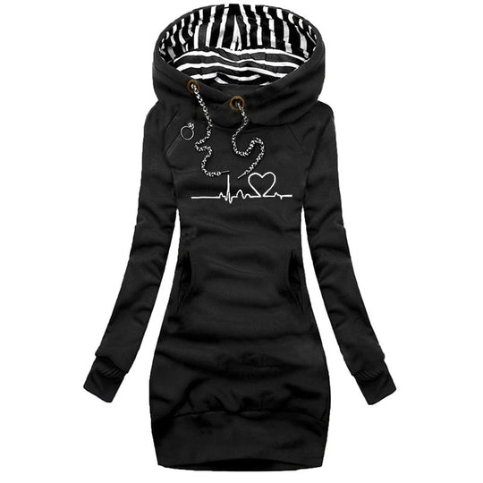 Stylish Heart Printed Hoodie Sweater for Women