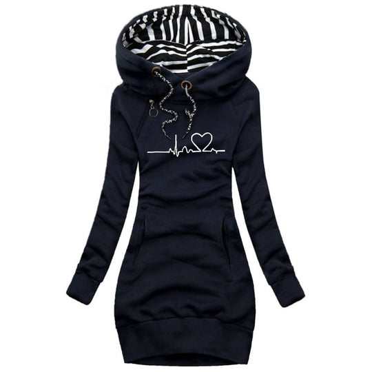 Stylish Heart Printed Hoodie Sweater for Women