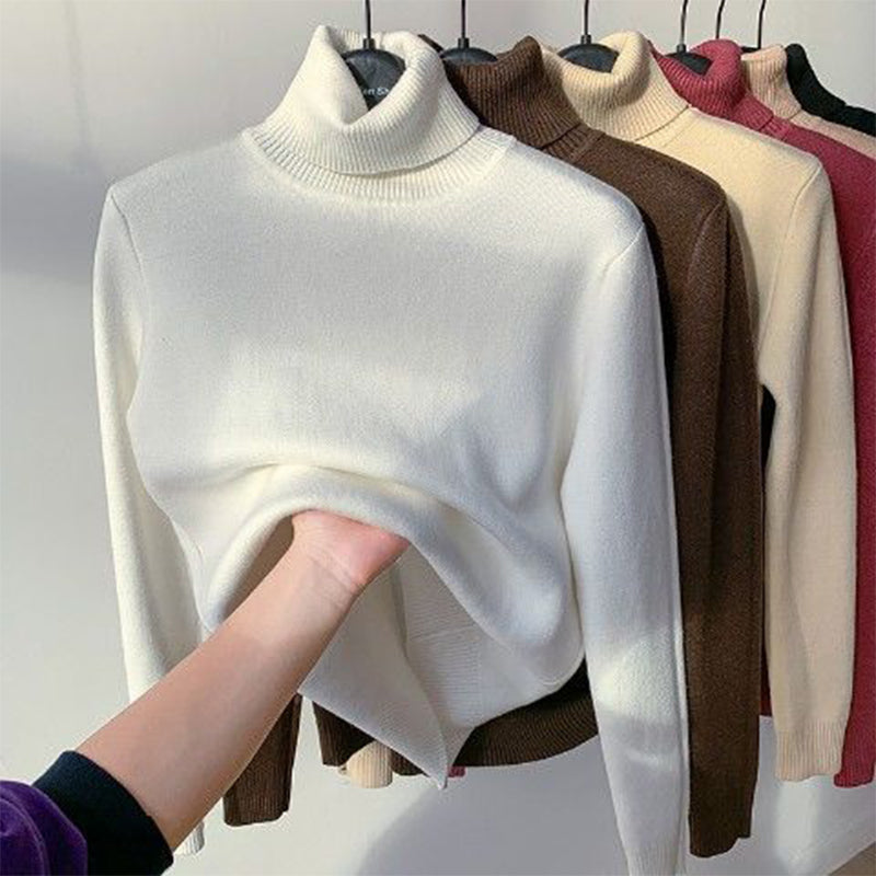 Fleece-Lined Turtleneck Knit Sweater for Women