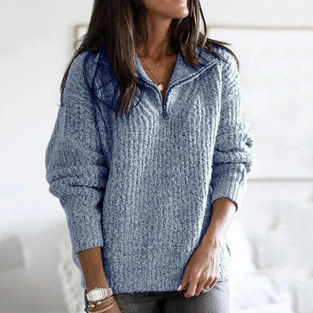 Chic Zip-up Knitted Sweater for Women