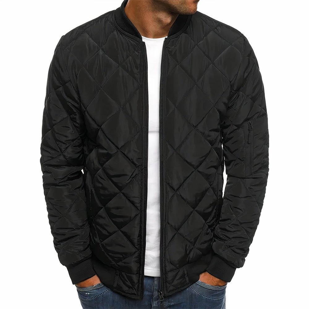 Warm Quilted Winter Jacket with Ribbed Cuff Hem for Men