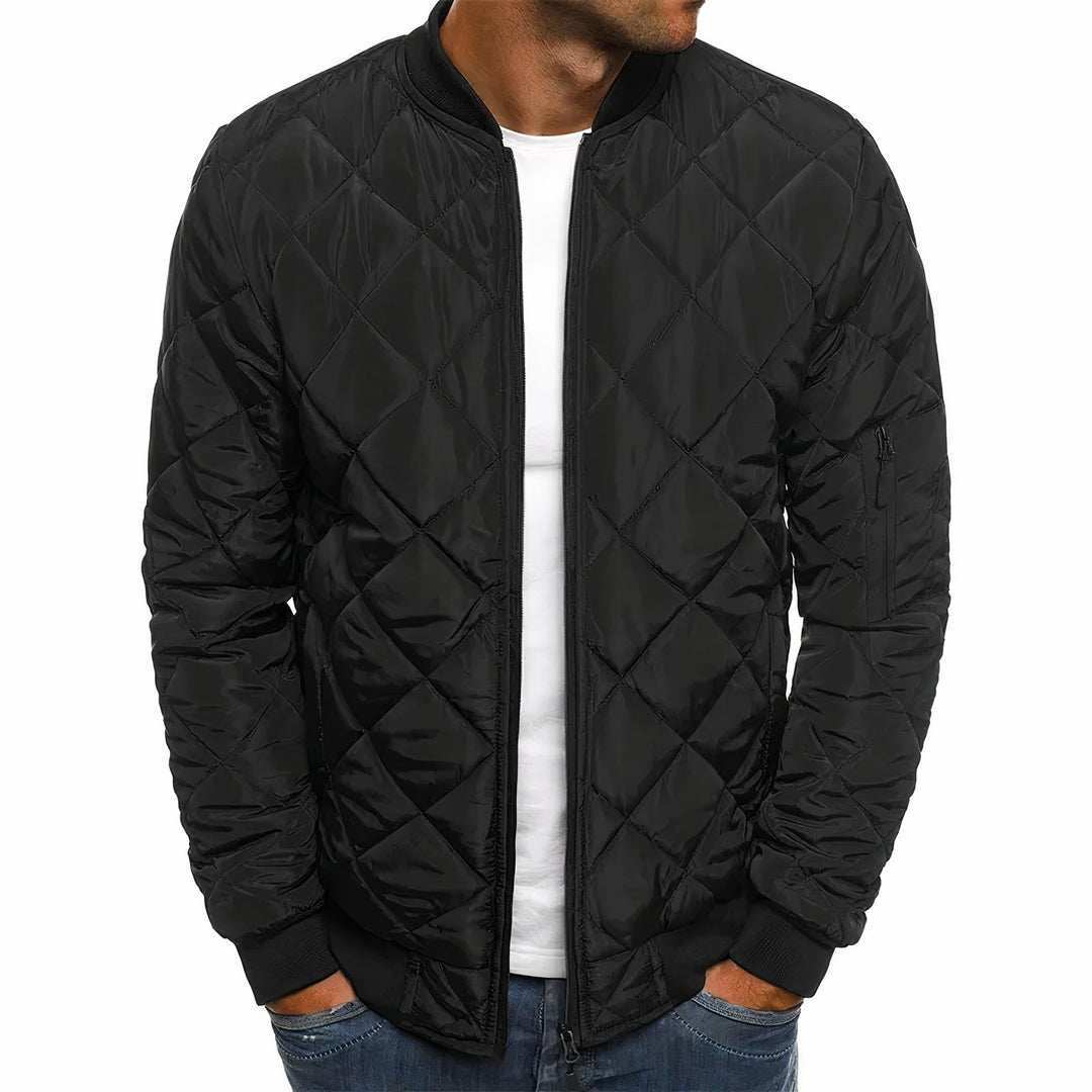 Warm Quilted Winter Jacket with Ribbed Cuff Hem for Men