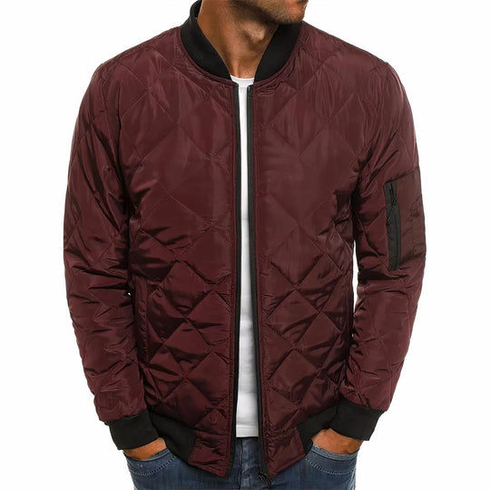 Warm Quilted Winter Jacket with Ribbed Cuff Hem for Men