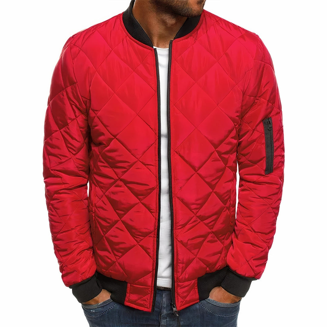 Warm Quilted Winter Jacket with Ribbed Cuff Hem for Men