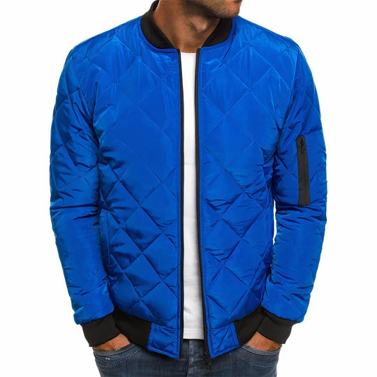 Warm Quilted Winter Jacket with Ribbed Cuff Hem for Men