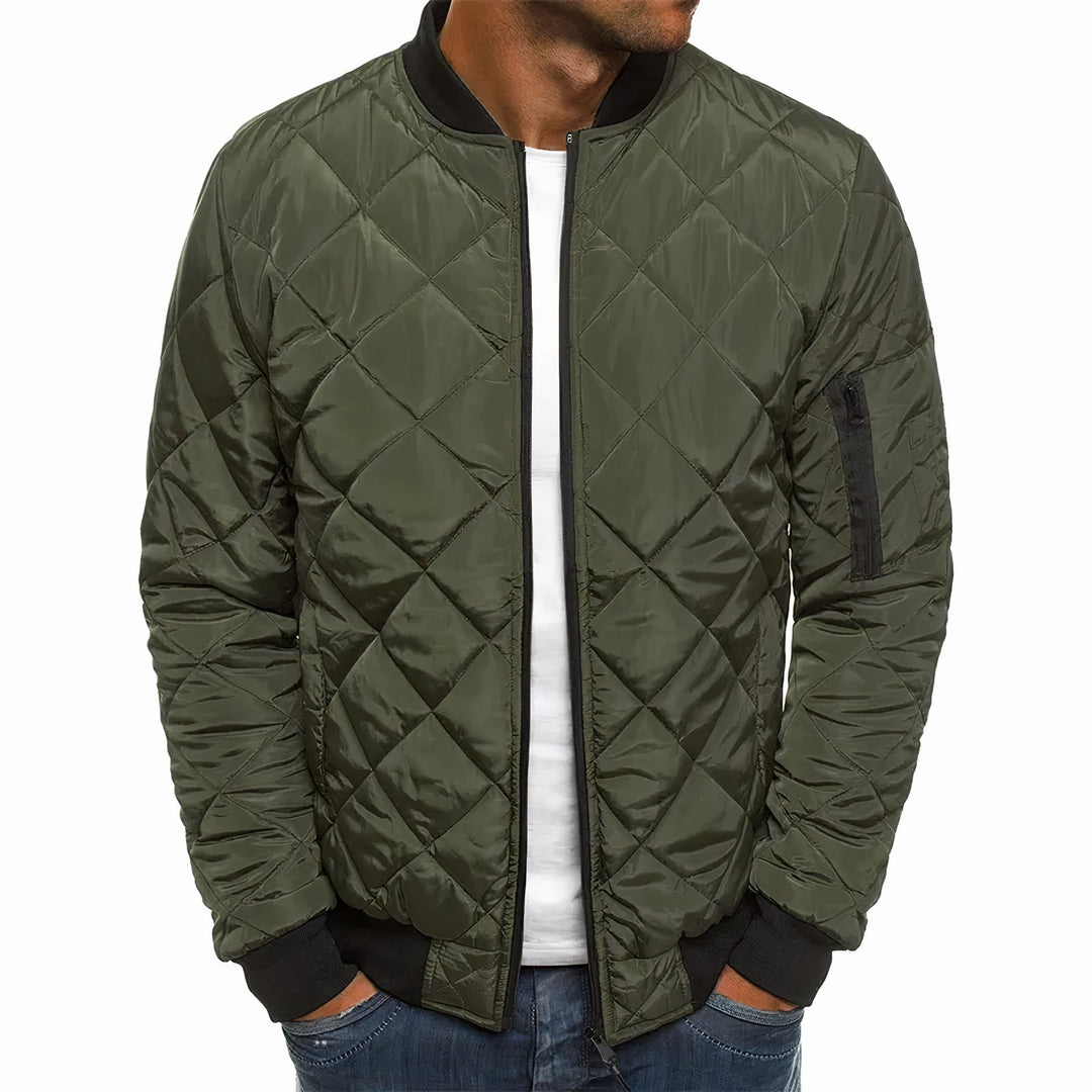 Warm Quilted Winter Jacket with Ribbed Cuff Hem for Men