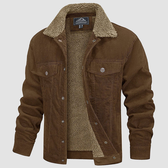 Sherpa Lined Corduroy Winter Coat with Collar for Men