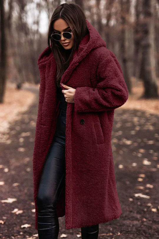 Oversize Plush Winter Coat with Pocket for Women