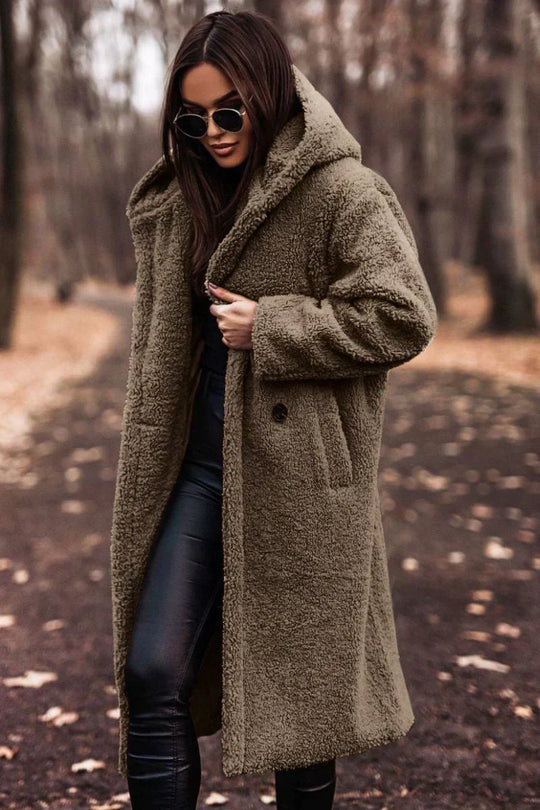 Oversize Plush Winter Coat with Pocket for Women